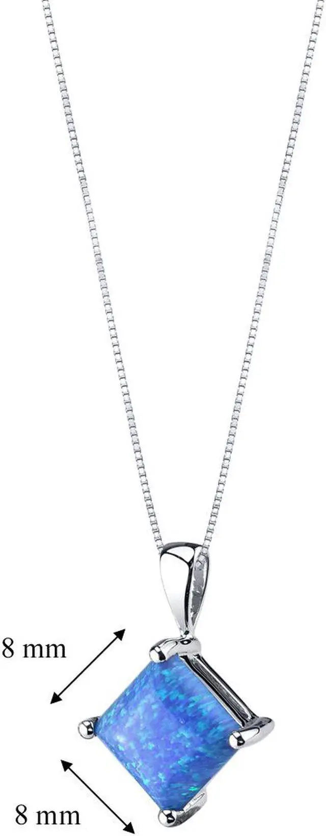 Alt view image 6 of 6 - 14k White Gold Princess Cut Created Blue Opal Pendant