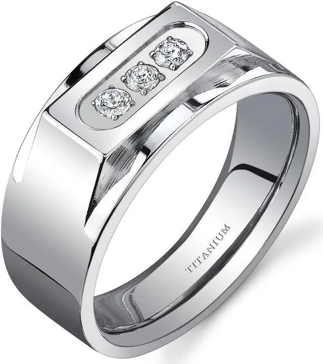 Alt view image 2 of 2 - Bold Mens Titanium 3 Stone 10 mm Ring Available Size 13