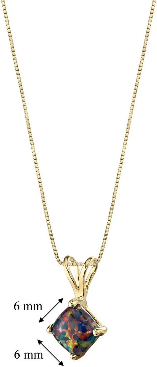 Alt view image 5 of 5 - 14k Yellow Gold Cushion Cut Created Black Opal Pendant