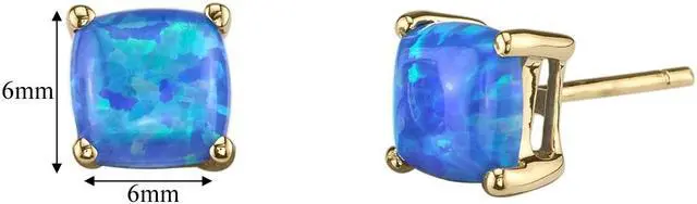 Alt view image 4 of 5 - 14K Yellow Gold Cushion Cut Created Blue Opal Stud Earrings