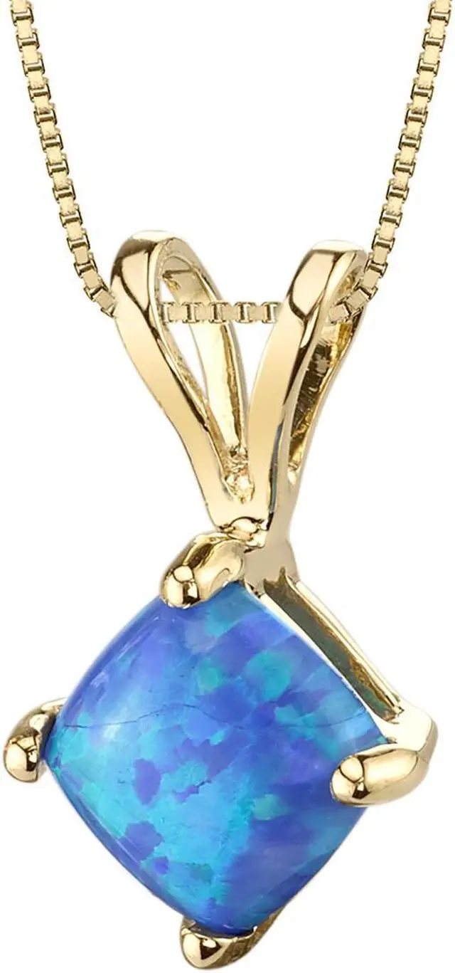 Alt view image 4 of 5 - 14k Yellow Gold Cushion Cut Created Blue Opal Pendant