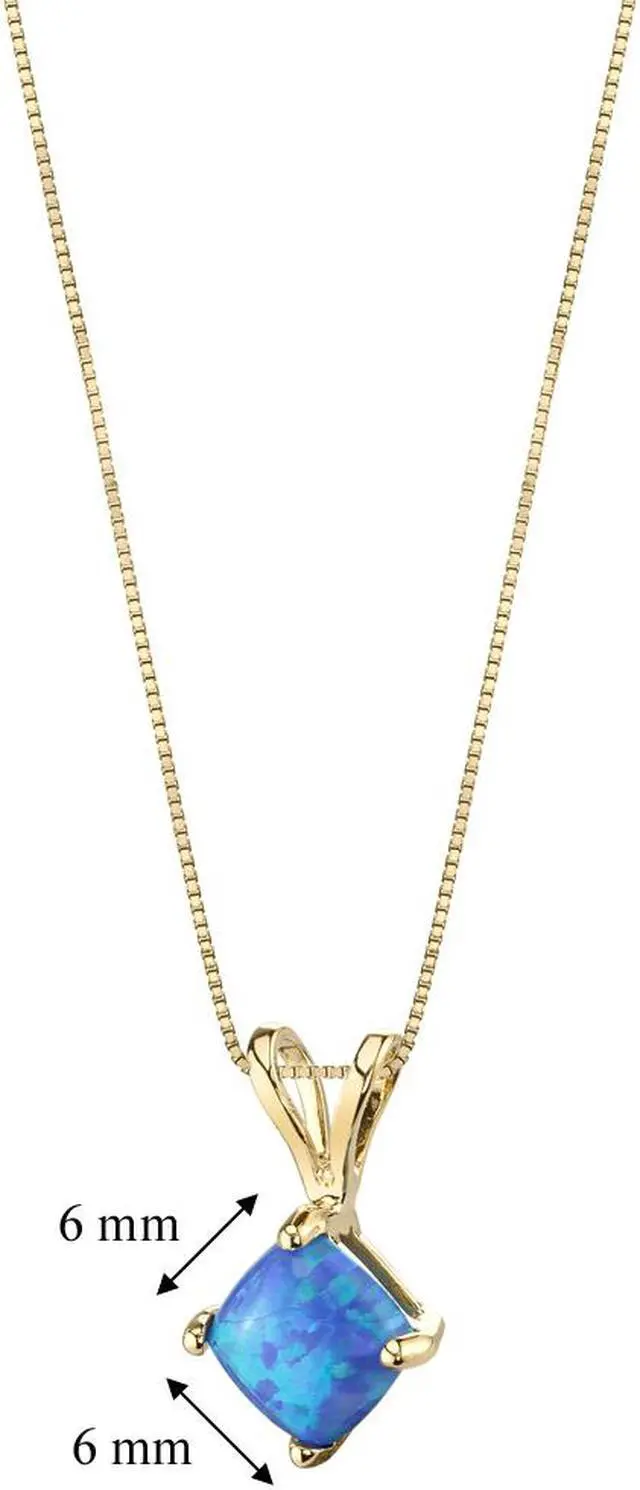 Alt view image 5 of 5 - 14k Yellow Gold Cushion Cut Created Blue Opal Pendant