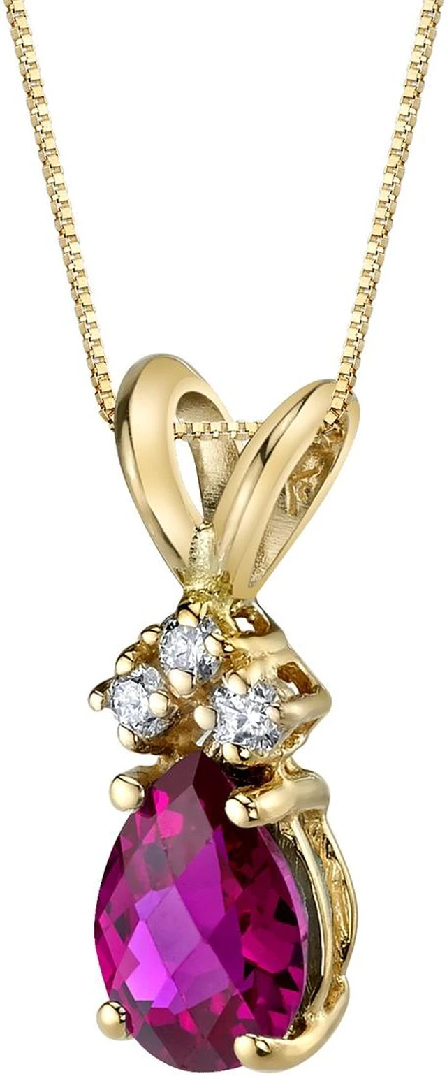 Alt view image 4 of 5 - 14k Yellow Gold 1.00 Carats Pear Shape Created Ruby Diamond Pendant