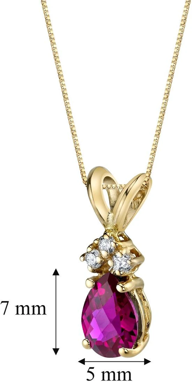 Alt view image 5 of 5 - 14k Yellow Gold 1.00 Carats Pear Shape Created Ruby Diamond Pendant