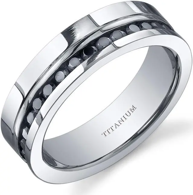 Alt view image 2 of 2 - Black Cubic Zirconia Mens 6mm Titanium Eternity Wedding Band Ring Size 12