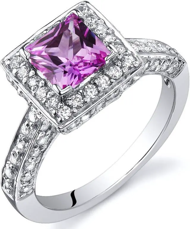 Alt view image 4 of 4 - Princess Cut 1.00 Carats Pink Sapphire Engagement Ring in Sterling Silver Size 8