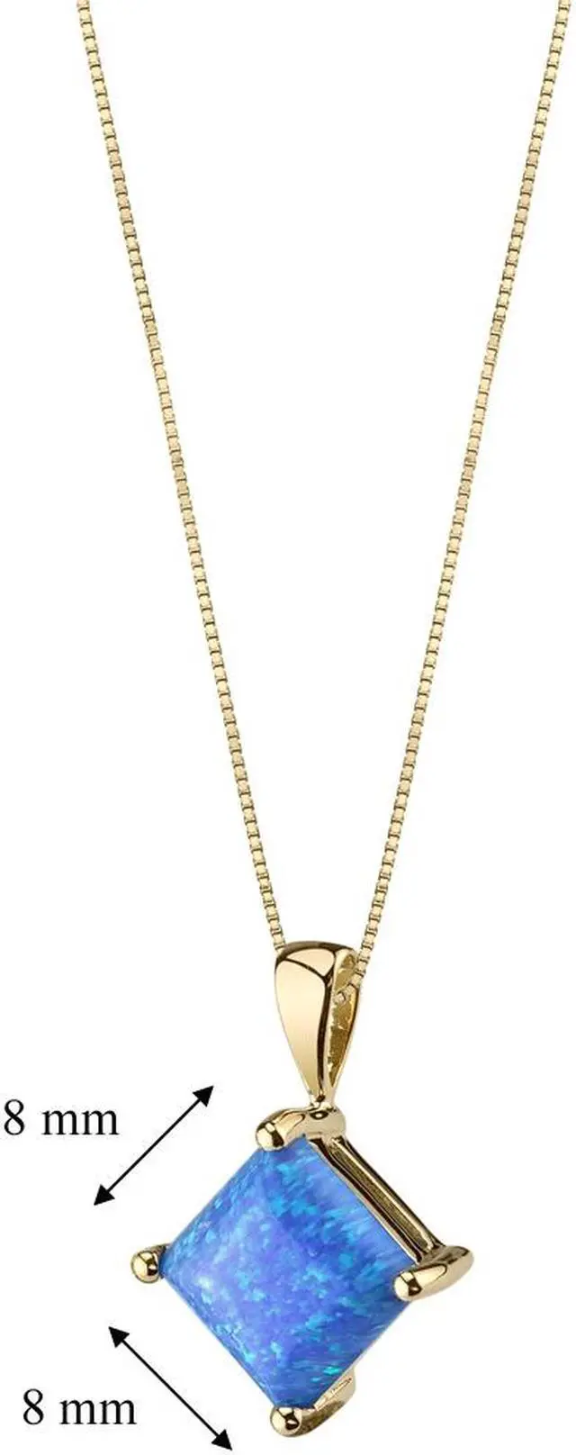 Alt view image 5 of 5 - 14k Yellow Gold Princess Cut Created Blue Opal Pendant