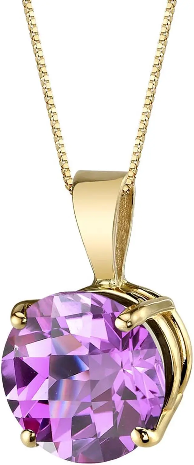 Alt view image 4 of 5 - 14k Yellow Gold 2.50 Carats Round Cut Created Pink Sapphire Pendant