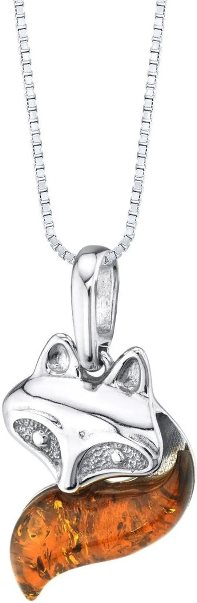 Alt view image 5 of 6 - Baltic Amber Sterling Silver Fox Pendant Necklace Cognac Color