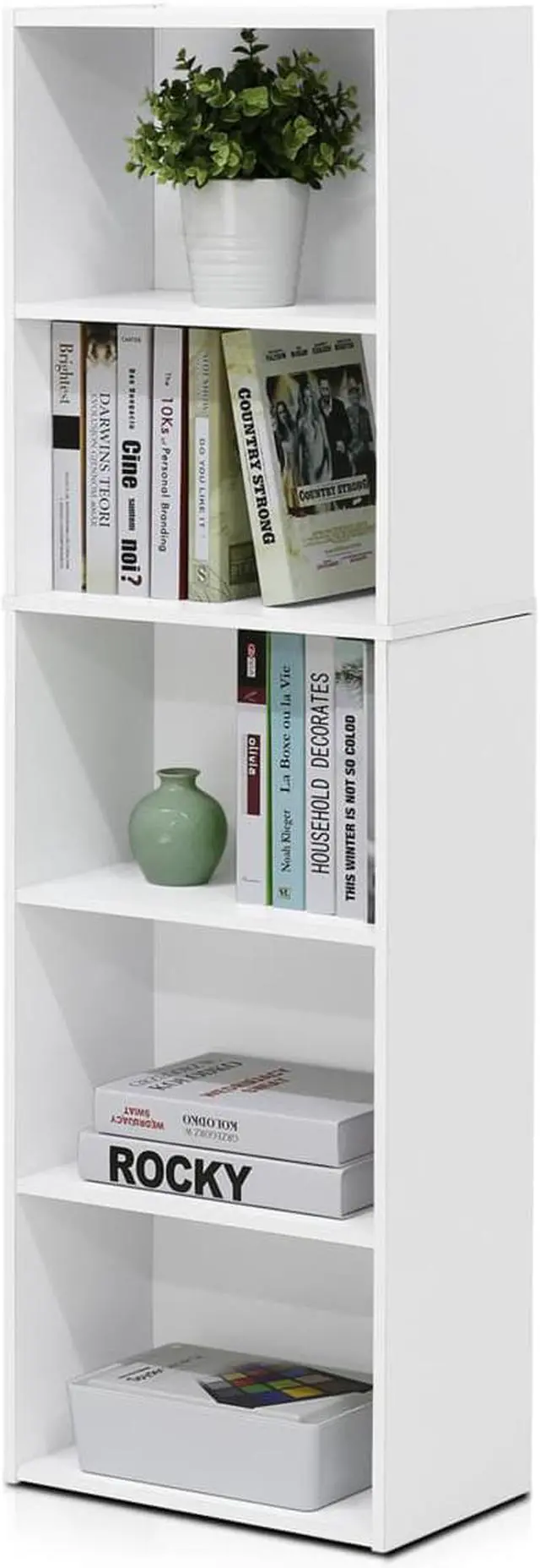 Alt view image 5 of 12 - Furinno 5-Tier Reversible Color Open Shelf Bookcase , White