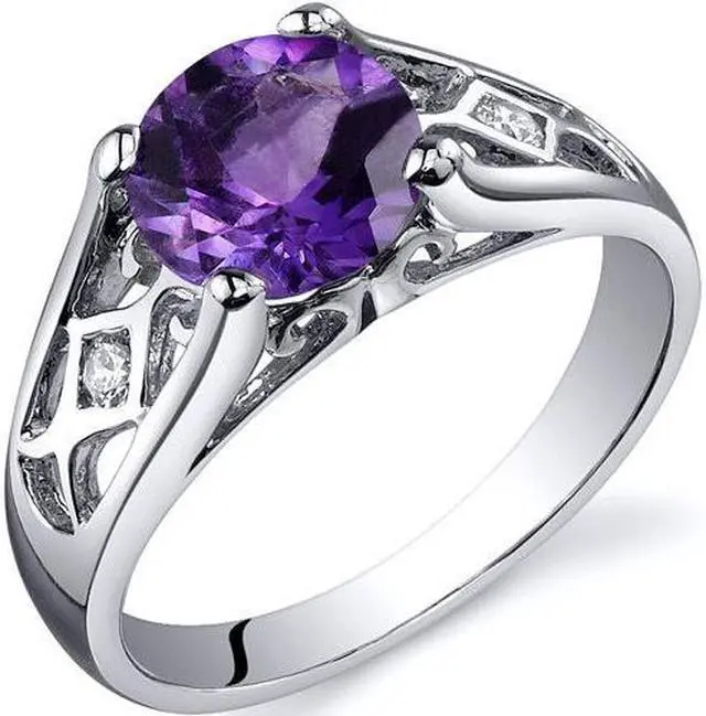 Alt view image 5 of 5 - Cathedral Design 1.25 carats Amethyst Solitaire Ring in Sterling Silver Size 7