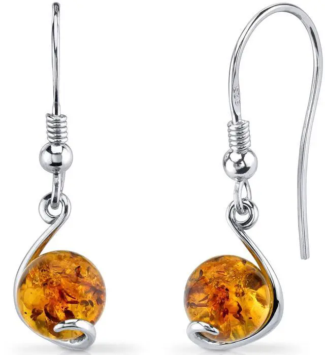 Alt view image 4 of 6 - Oravo Baltic Amber Spherical Fishhook Earrings Sterling Silver Cognac Color
