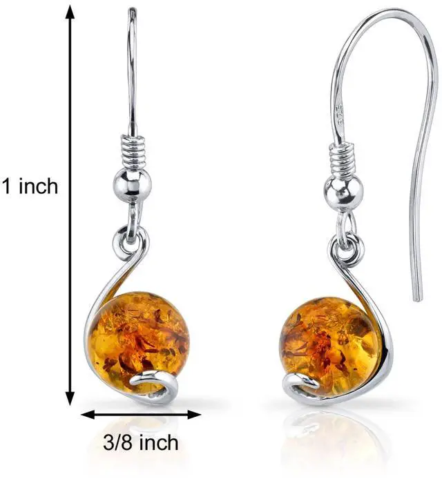 Alt view image 5 of 6 - Oravo Baltic Amber Spherical Fishhook Earrings Sterling Silver Cognac Color