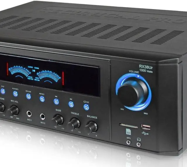 Alt view image 9 of 12 - New Technical Pro 1000W Professional Audio Receiver with USB/SD Card Input, MP3 (AUX), 2 Mic Inputs, IPod/ IPhone Compatible, Recorder, & Wireless Remote