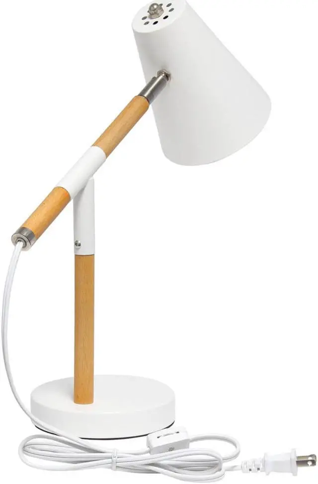 Alt view image 14 of 18 - Simple Designs White Matte and Wooden Pivot Desk Lamp