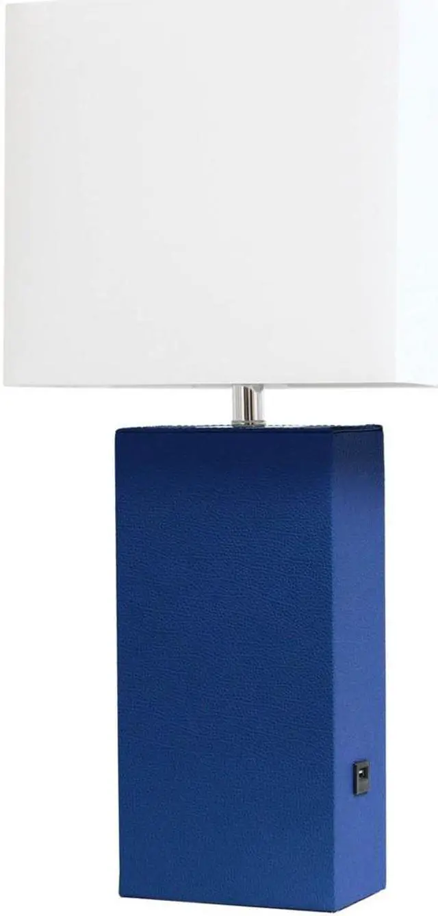 Alt view image 13 of 19 - Elegant Designs Modern Leather Table Lamp with USB and White Fabric Shade, Blue