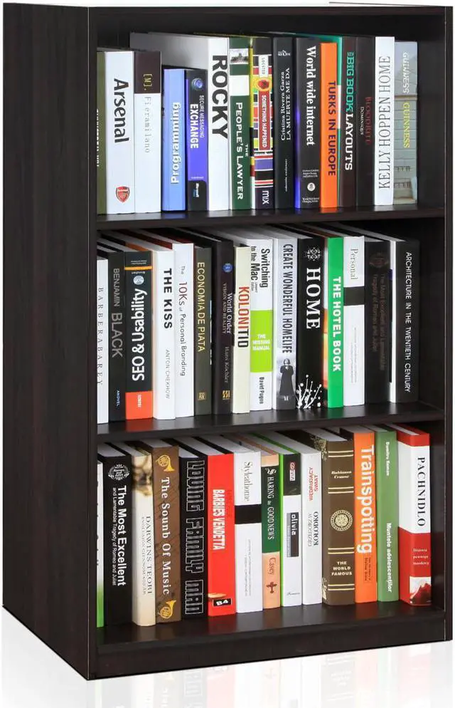 Alt view image 9 of 12 - Furinno Espresso 99736EX Basic 3-Tier Bookcase Storage Shelves