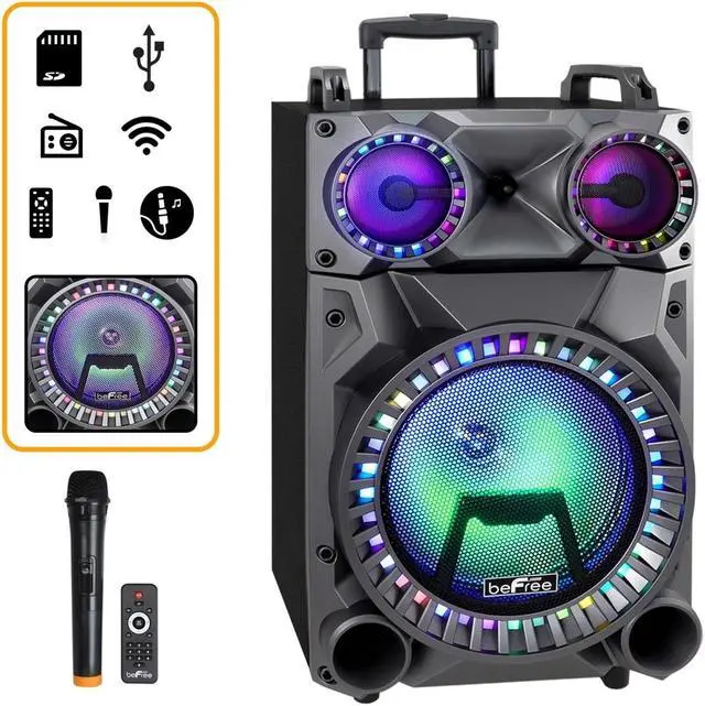Alt view image 2 of 12 - BeFree Sound BFS-555X 12 in. Rechargeable Bluetooth Portable Party Speaker with Party Lights, FM Radio & USB & TF Inputs