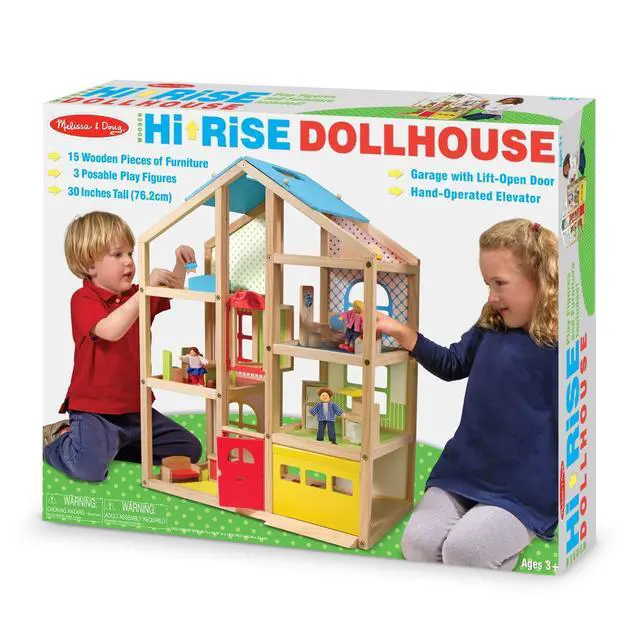 Alt view image 11 of 12 - Melissa & Doug Hi-Rise Wooden Dollhouse