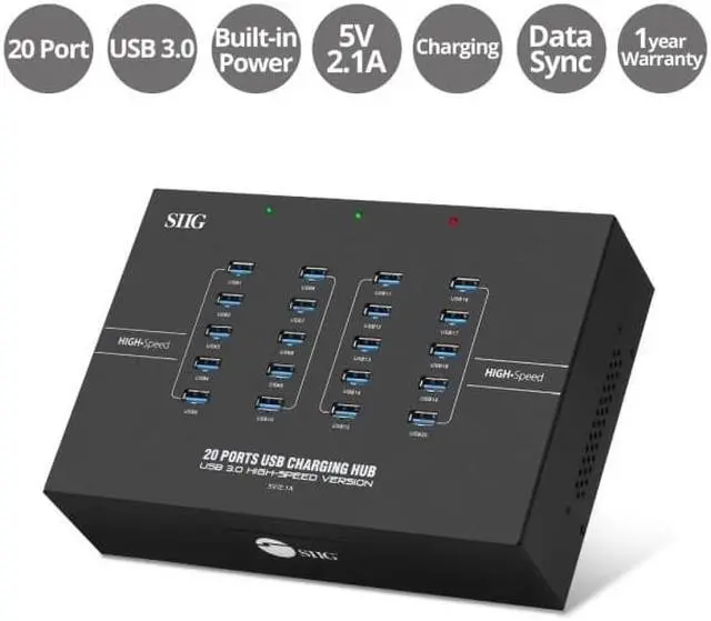 Alt view image 9 of 12 - Siig 20-Port Industrial Usb 3.0 Hub With Charging