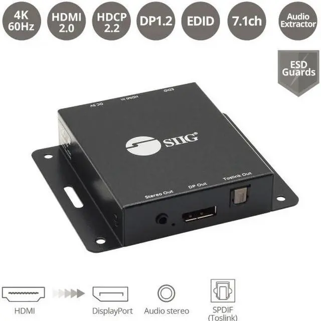Alt view image 8 of 15 - SIIG HDMI 2.0 to DisplayPort 1.2 Converter with Audio Extractor CEH26A11S1