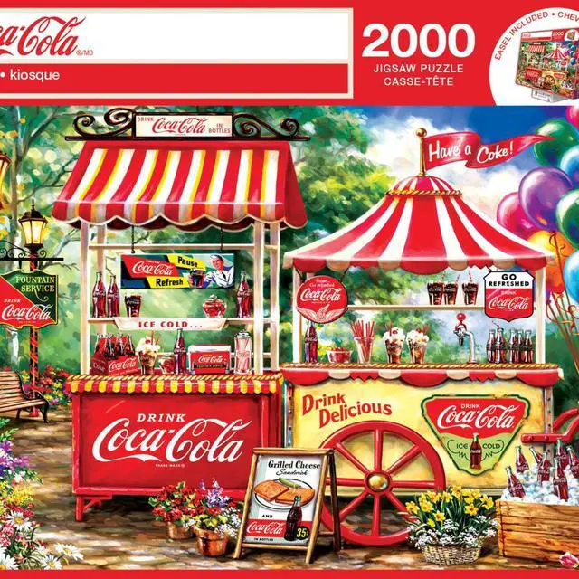Main image of 2000 piece jigsaw puzzle for adult, family, or kids - coca-cola stand by masterpieces - 39" x 27" - family owned american puzzle company