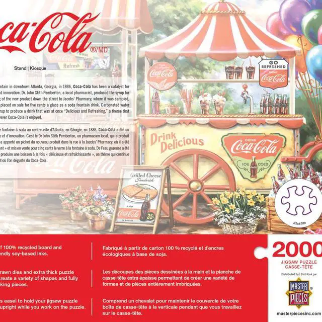 Alt view image 3 of 10 - 2000 piece jigsaw puzzle for adult, family, or kids - coca-cola stand by masterpieces - 39" x 27" - family owned american puzzle company