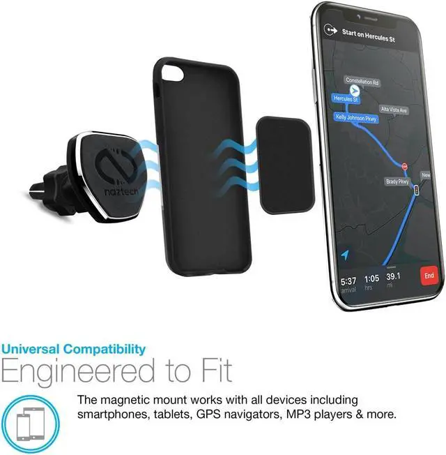Alt view image 11 of 19 - naztech magbuddy universal magnetic air vent car phone mount. fully adjustable holder for handsfree phone calls and gps use, for iphone x/8/8 plus, samsung s9/s9+/note 8/smartphones & more black