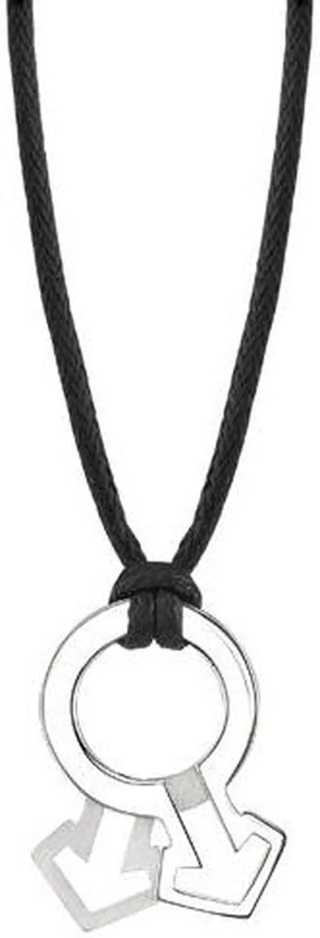 Alt view image 3 of 4 - Fabulous Style: Designer Inspired High Polished and Satin Finish Surgical Stainless Steel Male Mars Symbol Pendant on a Black Cord