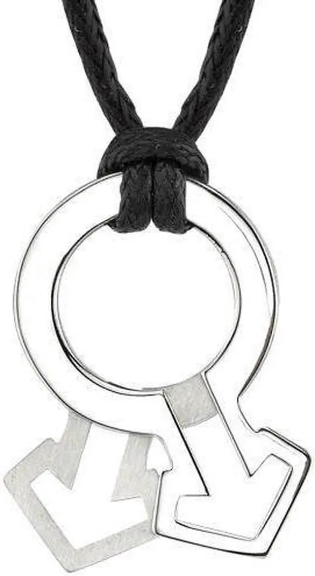 Alt view image 2 of 4 - Fabulous Style: Designer Inspired High Polished and Satin Finish Surgical Stainless Steel Male Mars Symbol Pendant on a Black Cord