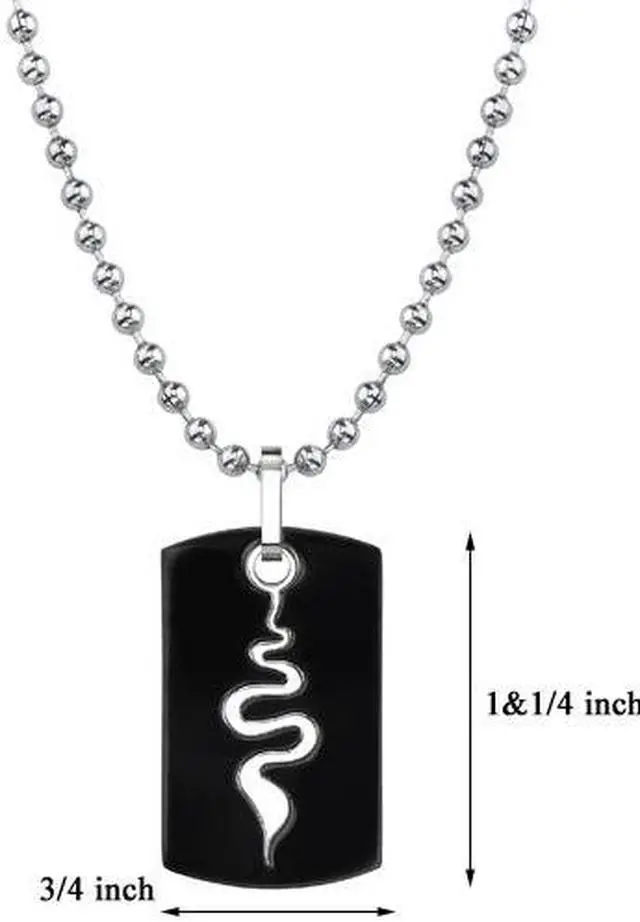 Alt view image 3 of 3 - Mythical Style: Designer Inspired Gunmetal Finish Titanium Serpent Style Dog Tag Pendant on a Stainless Steel Ball Chain