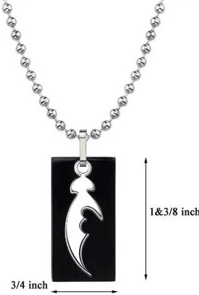 Alt view image 4 of 4 - Fascinating Style: Designer Inspired Titanium Cutout Dog Tag Tribal Blade Pattern Pendant on a Stainless Steel Ball Chain