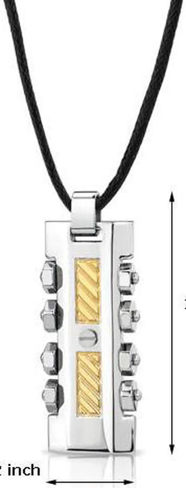 Alt view image 4 of 4 - Stainless Steel Two tone Screw Rivet design Fancy Dog Tag Pendant with adjustable Black cord