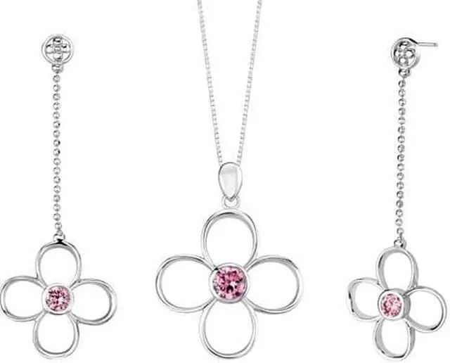 Alt view image 4 of 6 - Round Shape Pink Cubic Zirconia Pendant Earrings Set in Sterling Silver