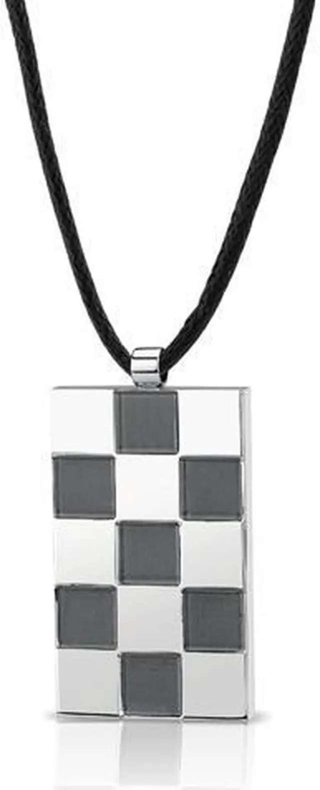 Alt view image 3 of 4 - Stainless Steel Chessboard design, Brush finish and High polish Square Pendant with adjustable Black cord