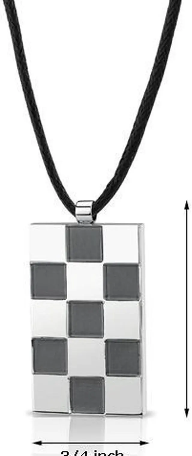 Alt view image 4 of 4 - Stainless Steel Chessboard design, Brush finish and High polish Square Pendant with adjustable Black cord