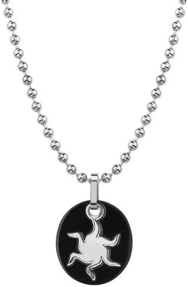 Alt view image 3 of 4 - Brilliant Fashion: Designer Inspired Gunmetal-finish Titanium Oval Sun Pendant on a Stainless Steel Ball Chain