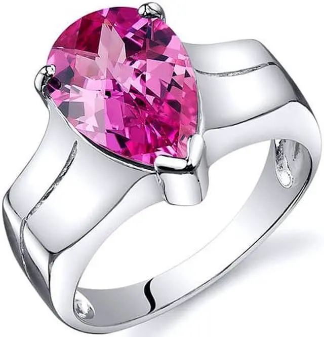 Alt view image 2 of 2 - Brilliant 3.75 carats Pink Sapphire Solitaire Ring in Sterling Silver Size  8, Available in Sizes 5 thru 9