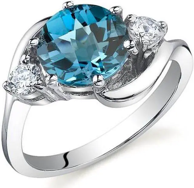 Alt view image 5 of 5 - 3 Stone Design 2.25 carats London Blue Topaz Ring in Sterling Silver Size 7