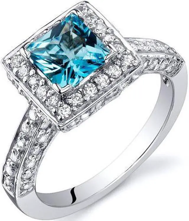 Alt view image 2 of 2 - Princess Cut 1.00 Carats Swiss Blue Topaz Engagement Ring in Sterling Silver Size 6