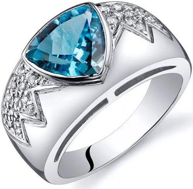 Alt view image 5 of 5 - Glam Trillion Cut 2.00 Carats Swiss Blue Topaz CZ Diamond Ring in Sterling Silver Size 5