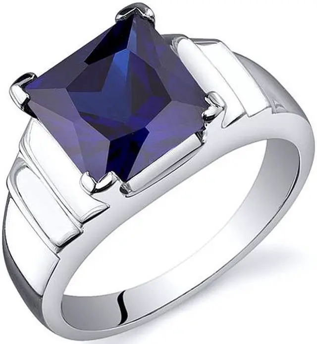 Alt view image 2 of 2 - Step Design Princess Cut 3.50 carats Blue Sapphire Ring in Sterling Silver Size  6, Available in Sizes 5 thru 9