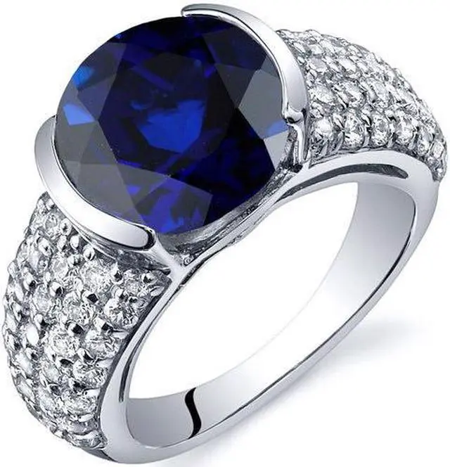 Alt view image 3 of 3 - Bezel Set Large 5.25 Carats Blue Sapphire Ring in Sterling Silver Size 6