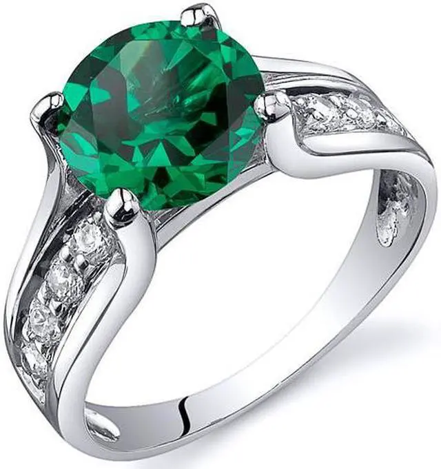 Alt view image 5 of 5 - Solitaire Style 1.75 carats Emerald Ring in Sterling Silver Rhodium Finish Available in Sizes 5 to 9