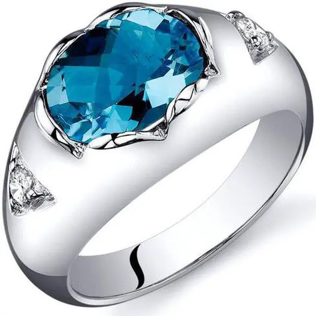 Alt view image 3 of 3 - Oval Checkerboard Cut 2.00 carats Swiss Blue Topaz Ring in Sterling Silver Size  8, Available in Sizes 5 thru 9