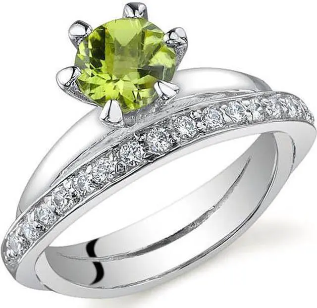 Alt view image 2 of 2 - Classy Oblique Double-Band 0.75 carats Peridot Ring in Sterling Silver Size 5