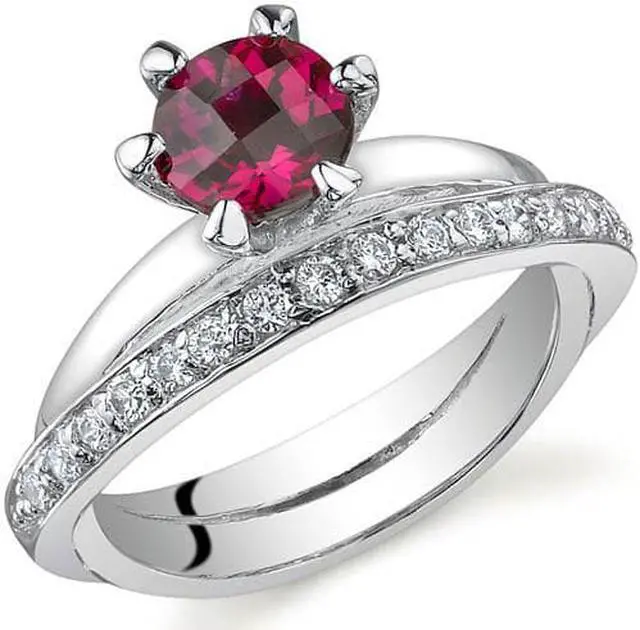 Alt view image 2 of 2 - Classy Oblique Double-Band 1.00 carats Ruby Ring in Sterling Silver Size 6