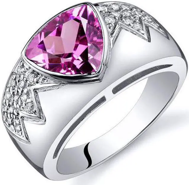 Alt view image 5 of 5 - Glam Trillion Cut 2.50 Carats Pink Sapphire CZ Diamond Ring in Sterling Silver Size 5