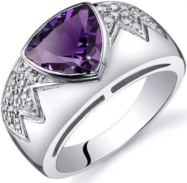Alt view image 2 of 2 - Glam Trillion Cut 1.50 Carats Amethyst CZ Diamond Ring in Sterling Silver Size 5
