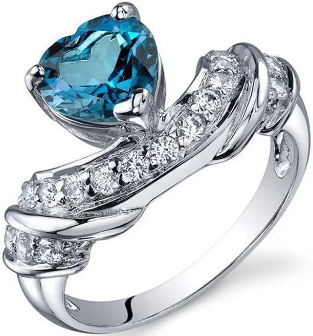 Alt view image 2 of 2 - Heart Shape 1.25 carats London Blue Topaz CZ Diamond Ring in Sterling Silver Size  7, Available in Sizes 5 thru 9